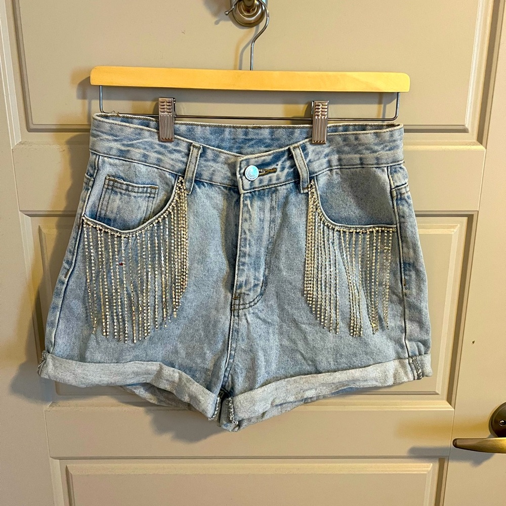 Diamond Fringe Denim Shorts
